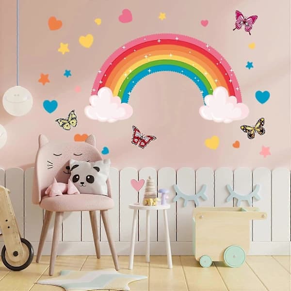Luminous Large Rainbow Wall Decals Removable Star Butterfly Heart Wall Stickers