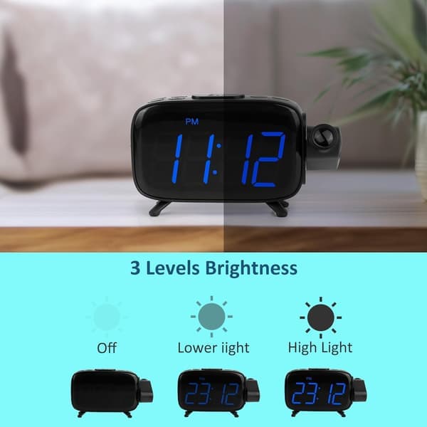 Projeksjonsvekkerklokke Stor LED 180° Roterbar 2-nivå Dimmer USB Backup Doble Alarmer [Ho]