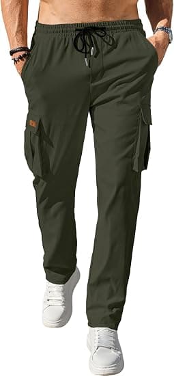 Men's Work Pants with Drawstring and Multiple Pockets - Perfect for Hiking, Running, and Casual Wear