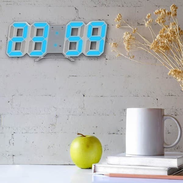 LED Digital Wall Clock with Luminous Night Mode Adjustable Electronic Desk Clock Wall Clock Decoration Living Room LED Clock [ } Blue Blue Blue