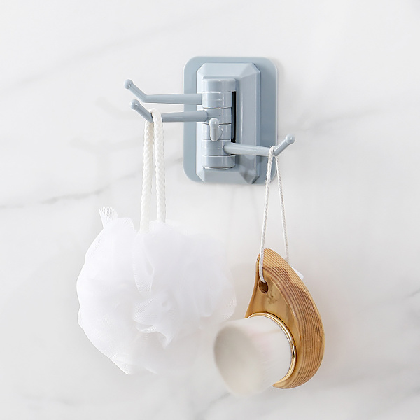 The new 4 hooks multi-function rotating hook Kitchen Bathroom Wall Storage Strong self-adhesive towel rack Free punching No Trac White White