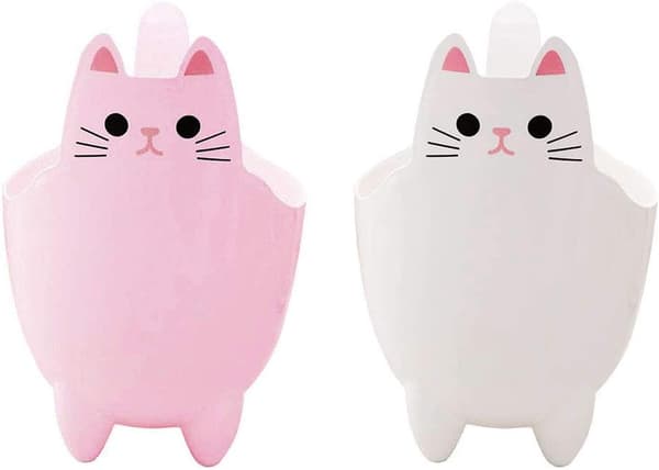 2 st tecknade kattformade ABS Mini-bordsbehållare för sopor -