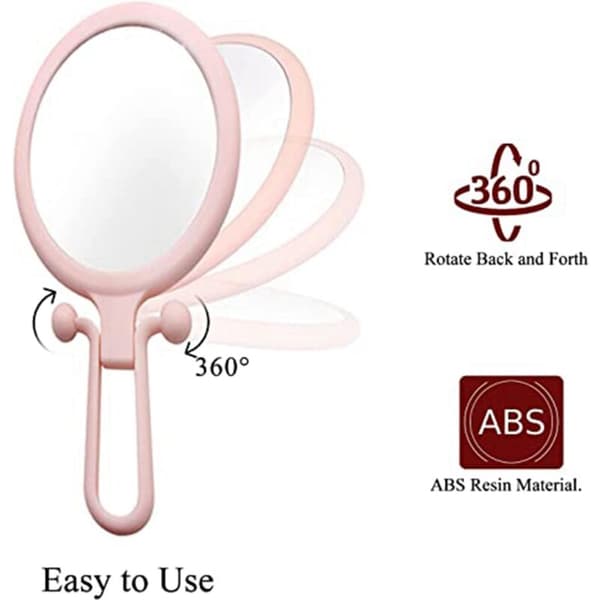 10X Portable Magnifying Glass, Double-Sided Folding Makeup Mirror, Handheld Mirror with Adjustable Handle (Pink)