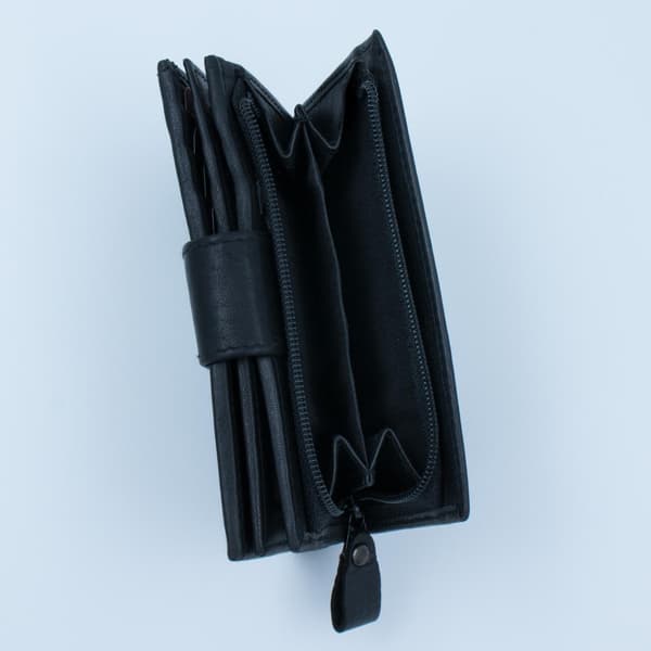 Leather Wallet with Many Compartments Black Svart one size