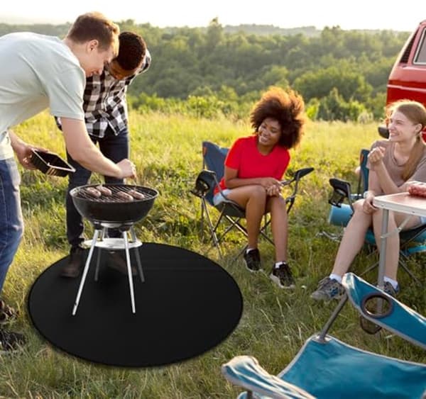 Rund brandsikker måtte til grill og udendørs grill, 120 cm varmebestandig grillmåtte til udendørs brug