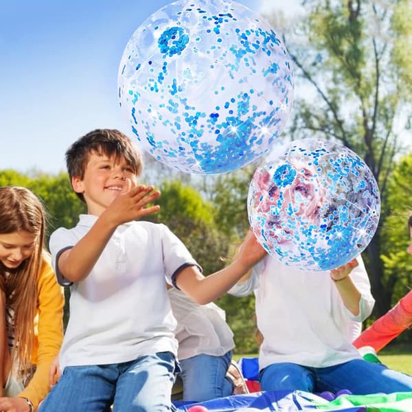 Uppblåsbar strandboll, 61 cm glitterstrandbollar, konfetti, Cle