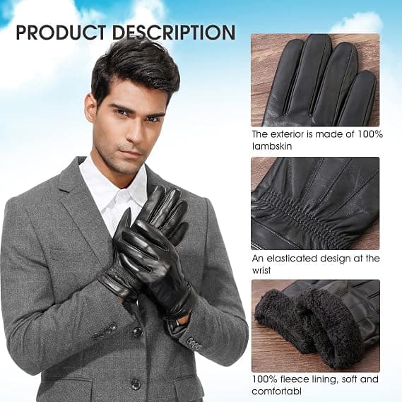 L Herre Læder Touchscreen SMS Handsker Vinter Varme Så