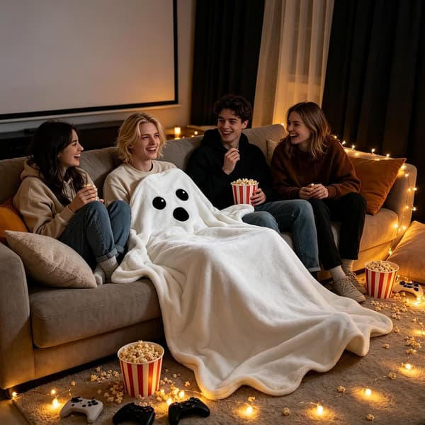 formet teppe Halloween flanell mykt koselig teppe dekorasjon hvit liten Weiß Small