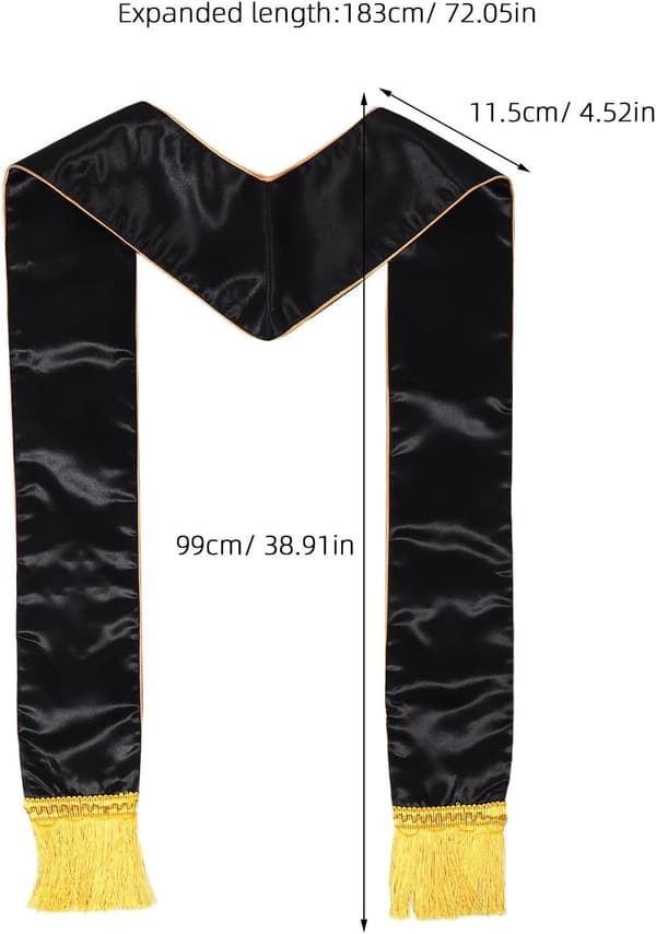 Præstestola i polyester med kors og kvaster, elegant broderet i sort og rød til kirkelige ceremonier og bryllupper -