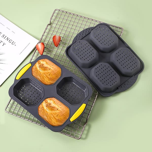 4 Hulrum Hamburger Bolle Form Bageplade Husholdnings Genanvendelig Form til Boller Grey
