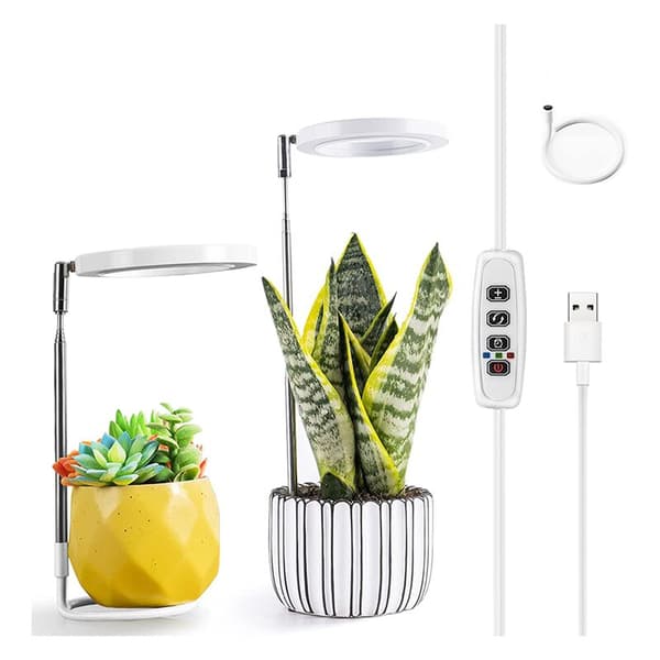Plant lamp for indoor use, Spectrum Halo LED lamp with height-adjustable automatic timer, for plants