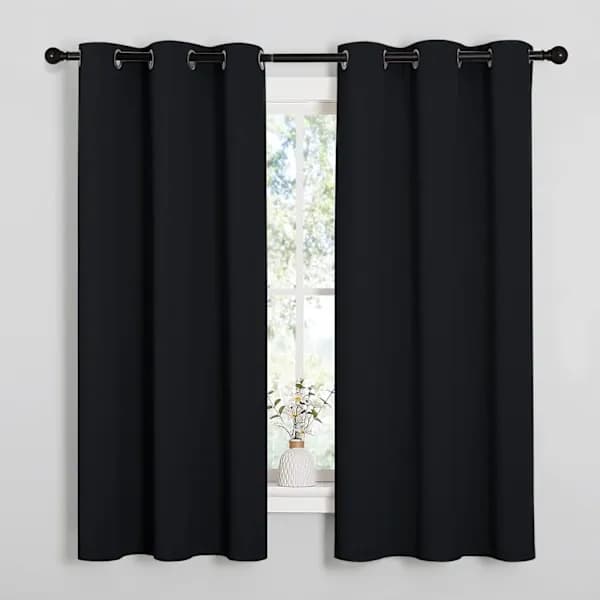 Solid Black Thermal Insulated Eyelet Blackout Curtains (2 Panels, 42\" Wide x 63\" Long, Black)