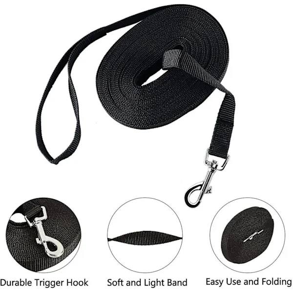 5m Black Dog Training Leash with Handle, Hands-Free Nylon Strap