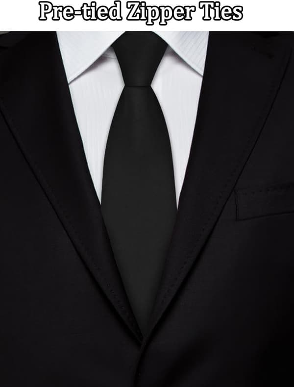 Sorte slips til mænd, forbundet lynlåsslips 3,15\" ensfarvede slips - Black