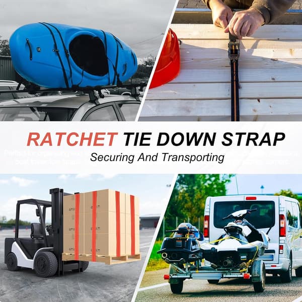 2 Tie-Down Straps - 2.5 cm x 5 m, Ratchet Straps, 800 kg Breaking Strength - for Motorcycles, Trailers - Orange