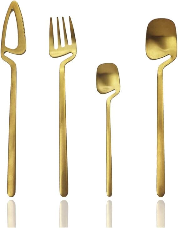 Hængbart bestiksæt, mat guld bestik bestiksæt service til 2 Guld *2 Gold *2