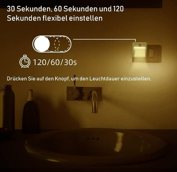 Nattlys stikkontakt, [Sett med 3] Nattlys med bevegelsessensor (PÅ/AUTO/AV) 65x65x53（mm）, Di