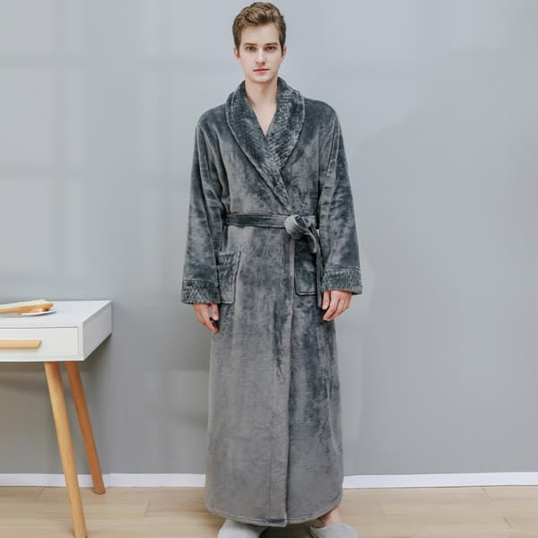 Høst- og vinterflanellpyjamas, mellomlang, størrelse L, tykkere pyjamas, badekåper for menn og kvinner, vårbadekåper