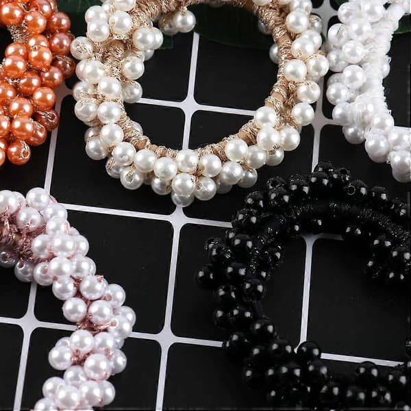 5 styk perle-elastiske hårbånd Ring reb Scrunchie hårbånd Hestehaleholder til kvinder eller piger Hårtilbehør (5 farver)