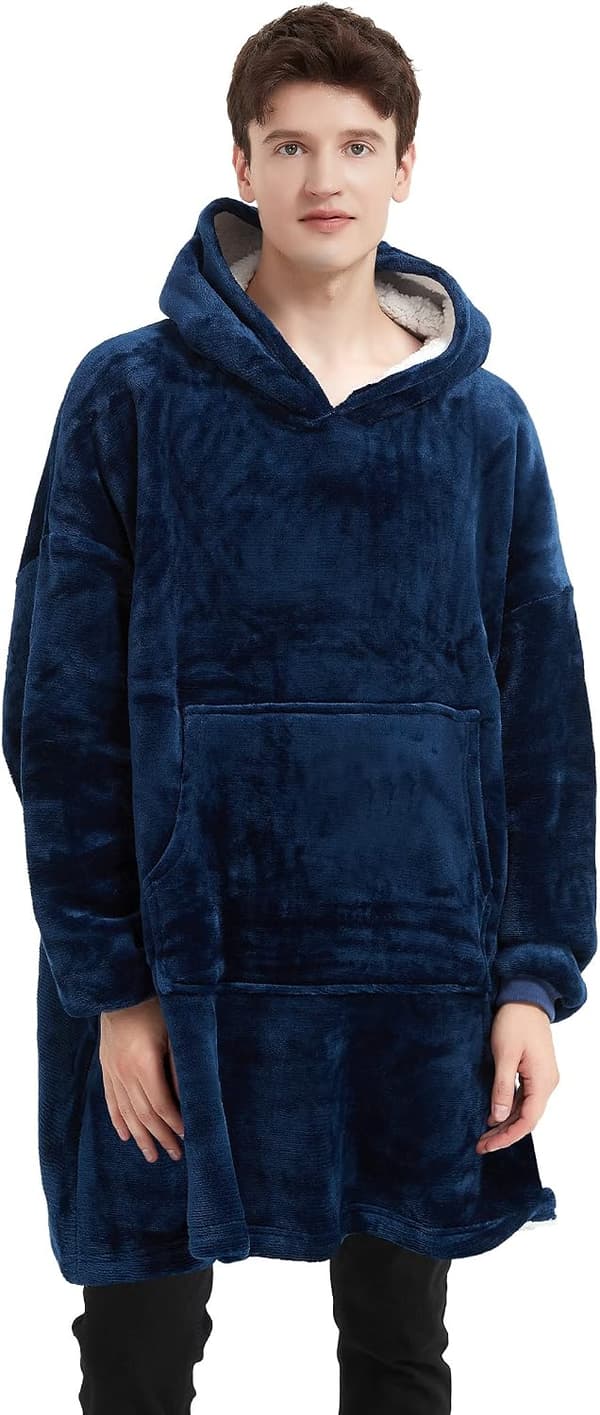 Overdimensjonert teppegenser, bærbar hettegenser med teppe, myk Sherpa fleece-koseteppe-hettegenser for voksne