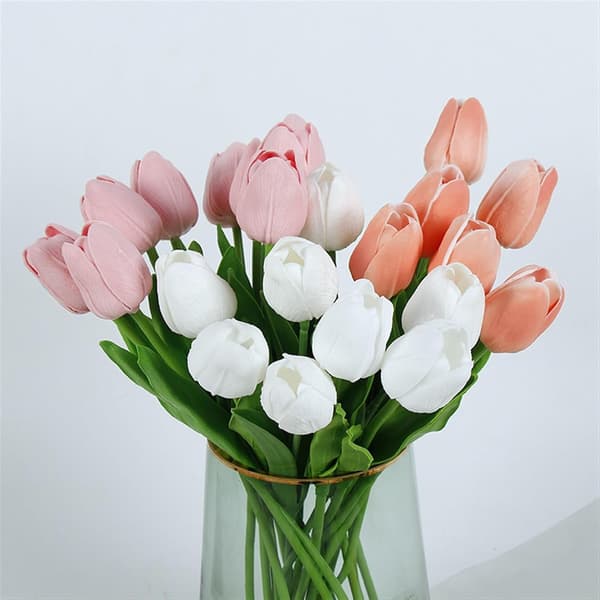 10-päinen kodinsisustus Mini Tulppaani Real Touch tekokukkakimput (Väri: Samppanja, Koko: 35CM)