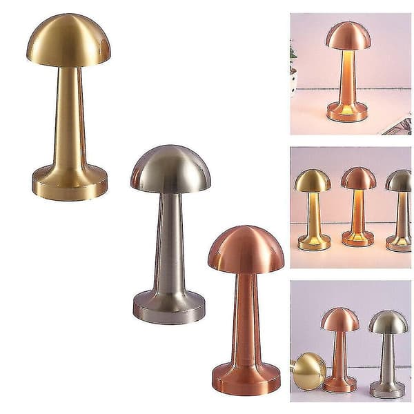 Rechargeable LED Table Lamp with Touch Sensor, Desk Lamp for Bedroom, Restaurant, Bar (Mushroom, Silver)