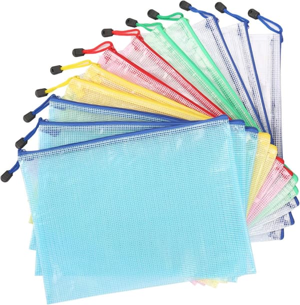 A4 Document Pocket with Zipper 12 pcs Zippered Pocket Folder Package Wallet Document Pocket File Folder Bag Plastic File Folder Office Supplies Travel PVC