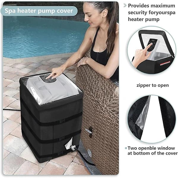Badkar Spa Värmepumpsskydd med Transparent PVC Toppfönster, Vattentätt Uppblåsbart Badkar Pumpskydd 1 st