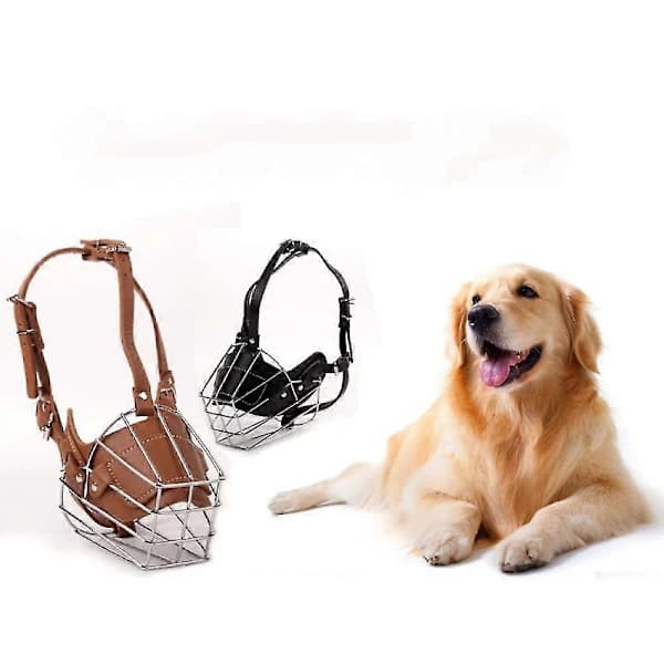 Dog Muzzle Pitbull Metal Mask Wire Basket Pit Bull Adjustable Leather Straps for Large Dogs (Black, XL)
