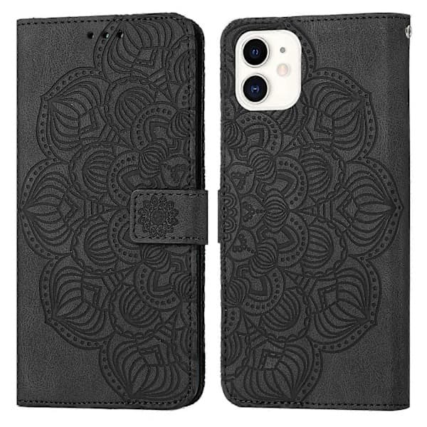 Mandala Präglat Läder Flip Fodral för iPhone 12 mini
