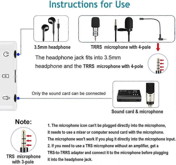 Mikrofonadapter til Livestreaming til Mikrofon & 3,5 mm Hovedtelefonadapter