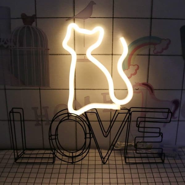 LED Neon Kattelysskilt Varm Hvit Katte-Neonlys Vegglampe Seng