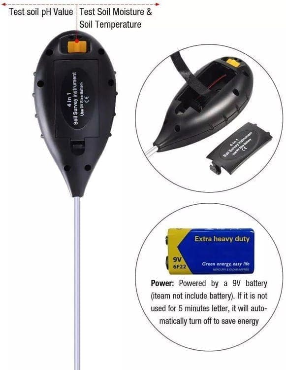 4-in-1 Soil Meter - pH Meter, Temperature Meter, Moisture Meter, and Light Meter for Plants and Garden