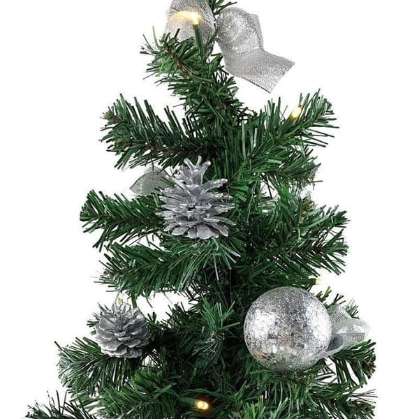 Dekoreret juletræ med belysning 20cm - sølv - Juletræ med KLB