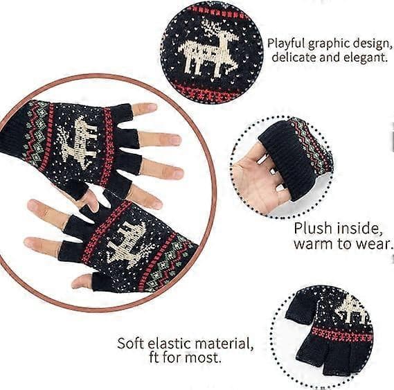 Unisex vinter-halvfingerhandsker varme vinter-fingerløse touchscreen-handsker elastiske strikkede skrivehandsker
