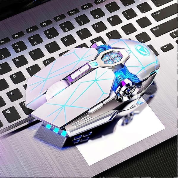 LED Optisk PC Computer Trådløs Genopladelig Mus Til Gaming Konkurrence Hvid White