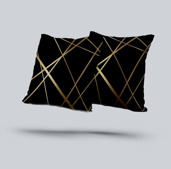 Sæt med 2 sorte sofapuder (uden fyld) Fløjlspudebetræk 45 x 45 cm Puder Dekorative pudebetræk Guldstriber Geometriske puder Stue