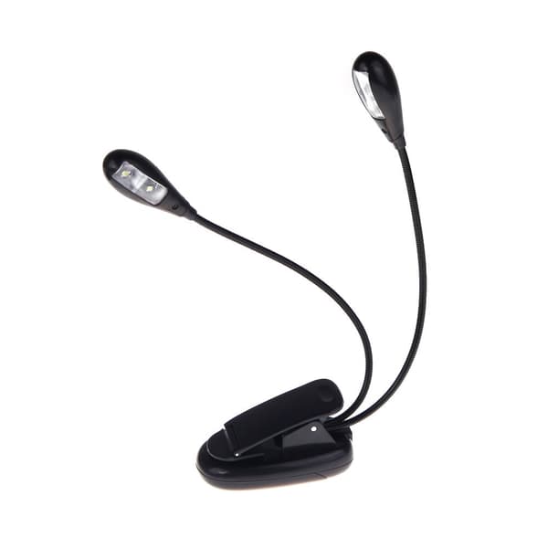 Musikkbokstativ Lyslampe Clip-on 2 Doble Armer 4 LED Fleksibel