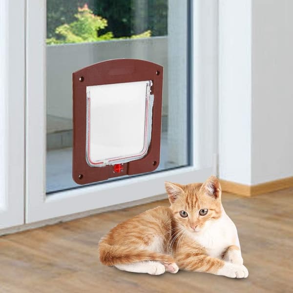 Kæledyrsklap til katte og hunde, hunde- og katteklap med styrbar kontakt, Kaffe 20×20×3cm