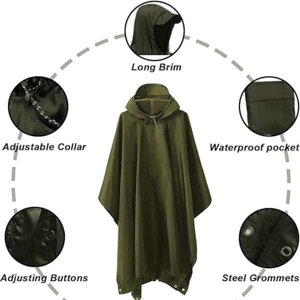 Poncho - Regnjakke - 210*140cm - Multifunksjonell vannavstøtende regnponcho