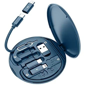 USB-adapterkit (blå) Kabelkort, Multi-typ laddningskabelboxkonverter USB C till Lightning Typ C Mikroadapter Dataöverföring Innehåller Po-kortplats