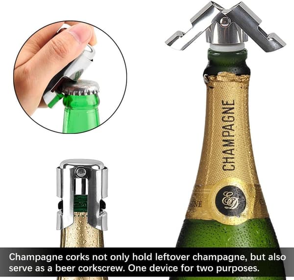 Champagnekork, 6 st. Rostfritt Stål Champagnekork Håll Y