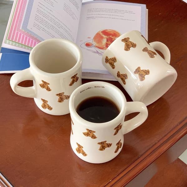 Söt retro tecknad björn mugg, keramisk kaffekopp/vattenkopp - en unik present för kvinnor och flickor.
