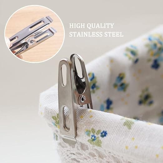 Sett med 20 klesklyper, 4,5 cm små metallklesklyper i rustfritt stål