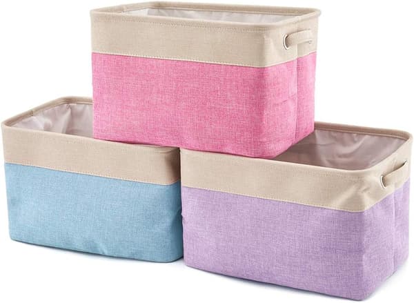 3-pack canvasförvaringskorg blå, lila, rosa blue,purple,pink