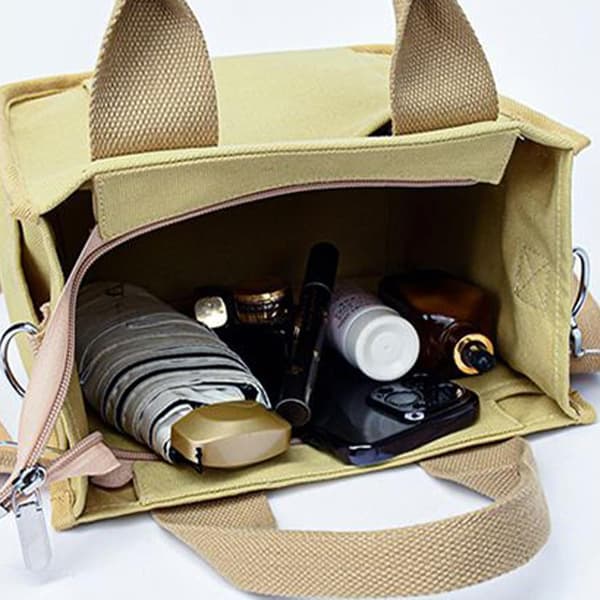 Lærred mulepose indkøbs-crossbodytaske med greb khaki - Khaki