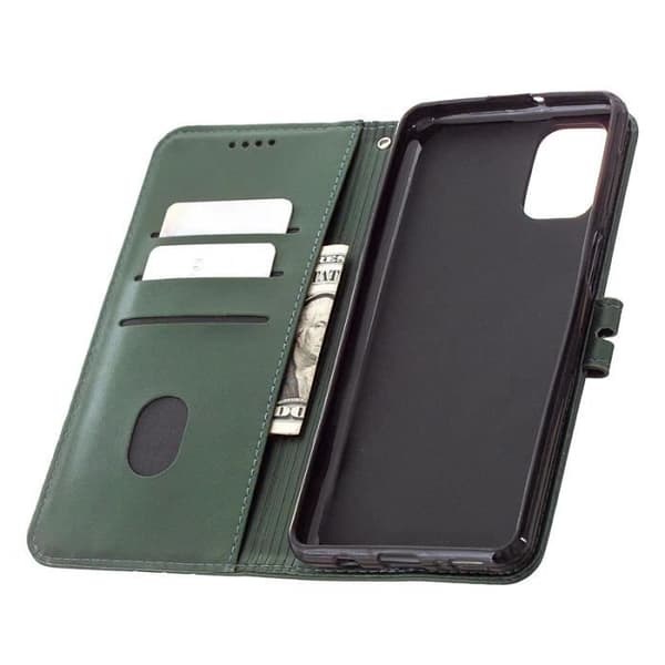 Til Samsung Galaxy A52 5G 6.5 \" Mørkegrøn Etui PU Læder Flip Pung Etui[DB] rød red