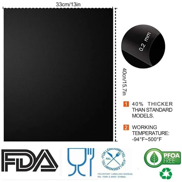BBQ Grillmåtter 12-pak, genanvendelige non-stick PTFE glasfiber bageplader til grillning og madlavning, sort