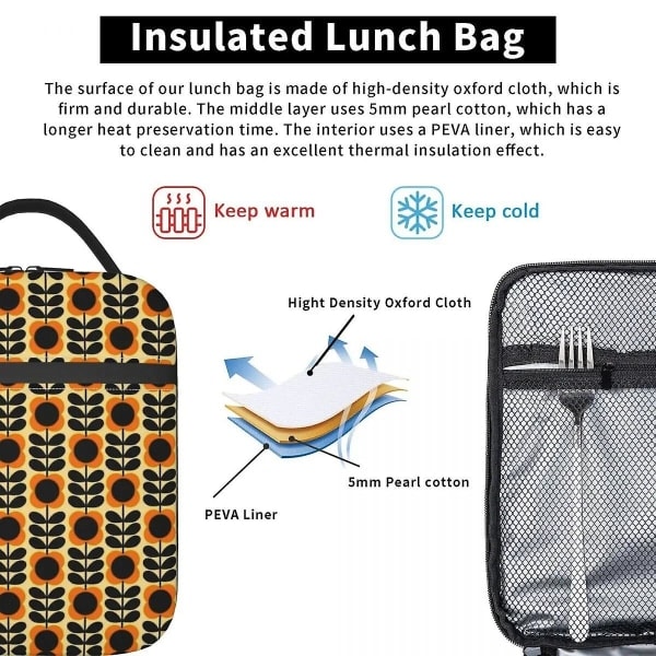 Orla Kiely Isolerade Lunchväskor med Multi Stems Blommor Skola Skandinavisk Stil Vattentät Termisk Kylväska Bento Box Kvinnor Barn