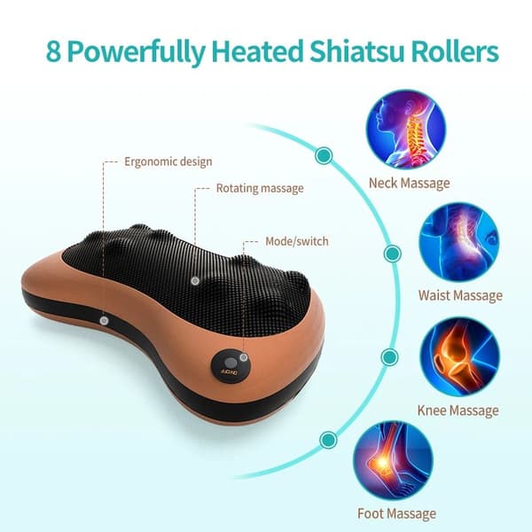 Shiatsu massage pillow for neck and back with heat